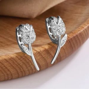 New Sterling Silver White Sapphire Tulip Studs